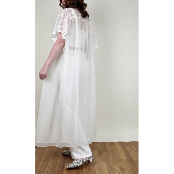 Vintage Lace Sheer Mesh Robe Duster Jacket Cape Slip Pajamas House Coat Sexy PJs - Picture 4 of 16